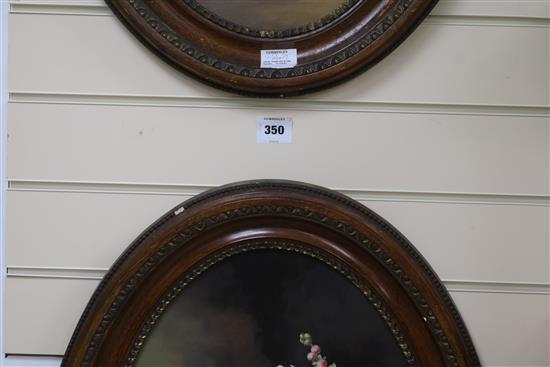 Jays, pair oils on panel, Floral studies, signed, oval, 66.5 x 39cm